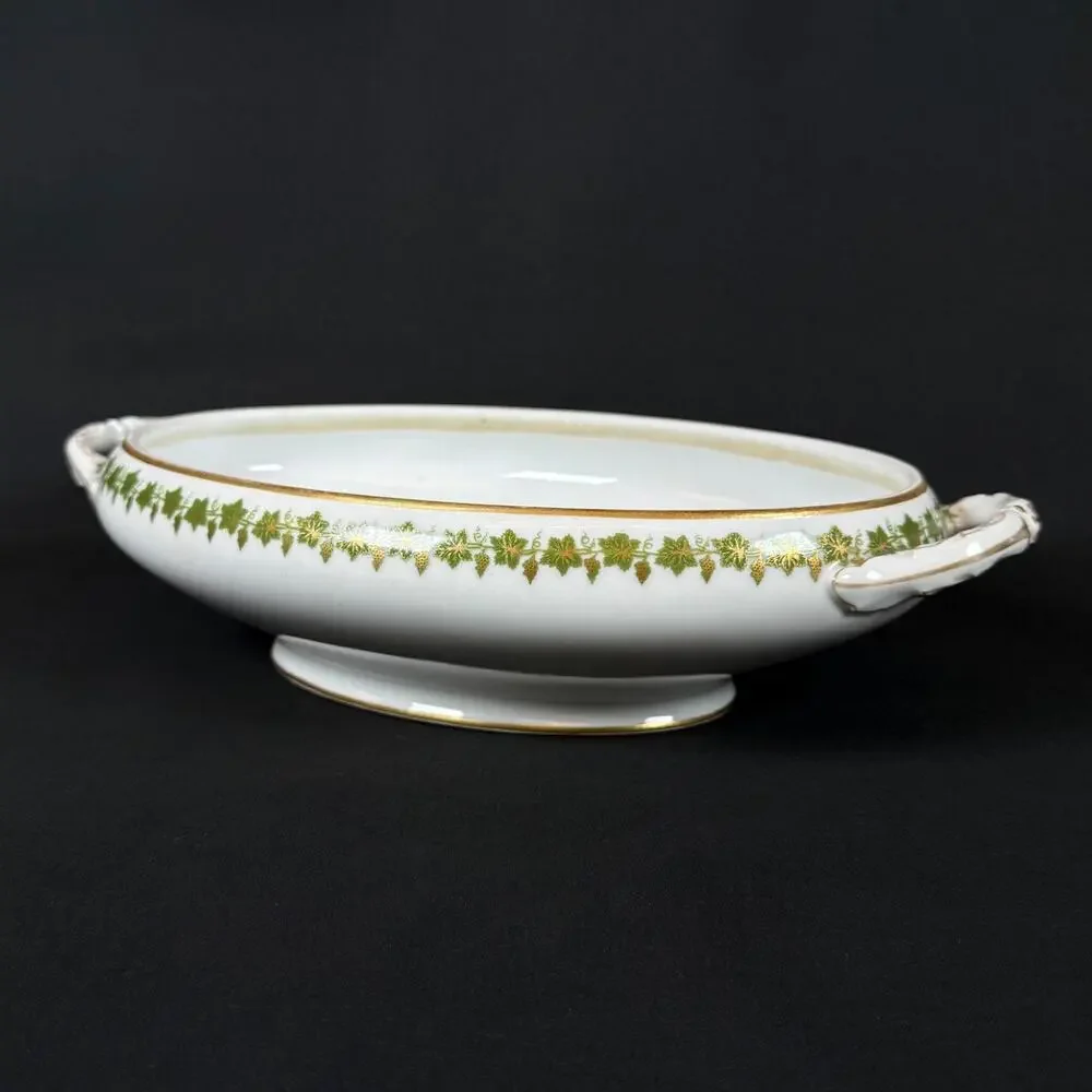 Vintage Limoges France Oval Serving Dish white with floral Grape gold trim 12